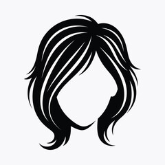 Modern black and white illustration of a woman s hairstyle with layered bangs
