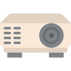 Beige projector with gray lens on a transparent background for presentations and home theater entertainment
