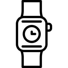 Black Line Art Icon of a Smartwatch With A Clock Face On A Transparent Background