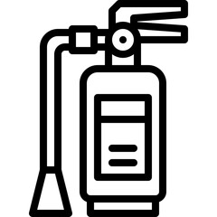 Black Line Art Icon of a Fire Extinguisher on a Transparent Background Representing Fire Safety Equipment and Emergency Preparedness