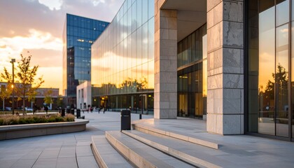 Fototapeta premium Unified Education and Financial District with Knowledge-Infused Glass