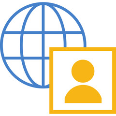 Blue Globe Icon with Yellow User Profile Symbol Over Transparent Background Representing Global Connection And Digital Identity