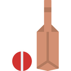 Brown Cricket Bat and Red Ball Simple Outline Icon on Transparent Background Sport Outline...