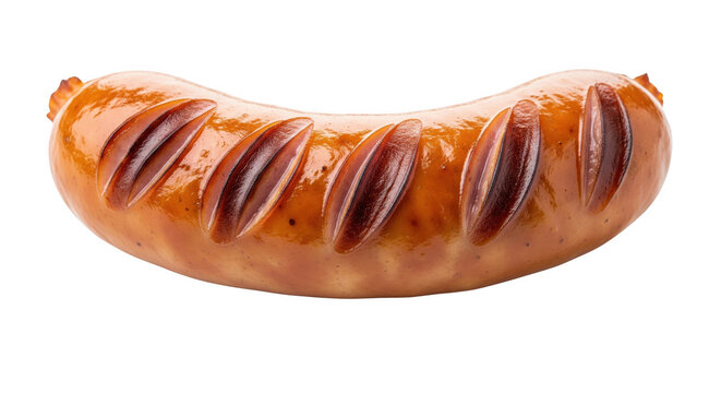 Realistic grilled sausage with diagonal grill marks &mdash; PNG clipart on transparent background for BBQ and menu design