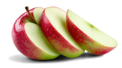 red apple with leaves and slices