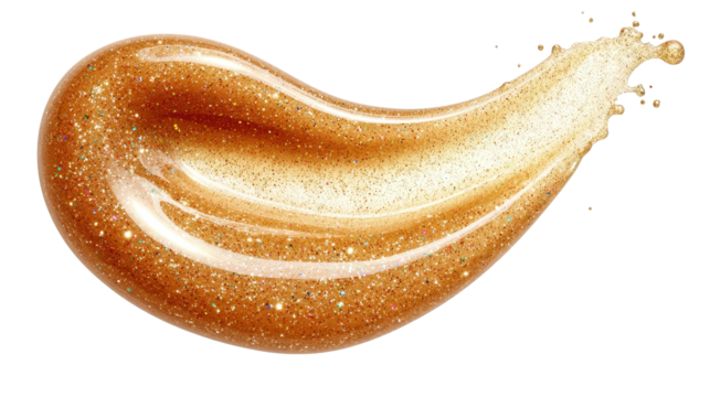 Pale orange vitamin C serum swatch, translucent with glossy finish, drop shape on white background. Transparent background