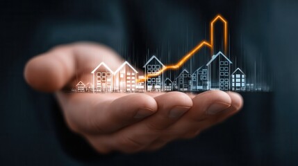 Businessman holding virtual graph showing real estate market growth