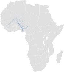 Niger river system – rivers vector map of Africa highlighting main stem, primary and secondary tributaries (AEA, scaled by river size, PPT-compatible, multi-layered & fully editable)