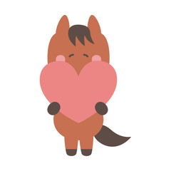 ハートを持ったかわいい馬のキャラクターイラスト素材