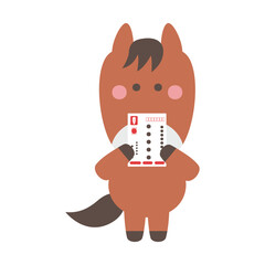 年賀状を読むかわいい馬のキャラクターイラスト素材