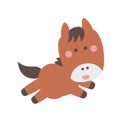 笑顔で走るかわいい馬のキャラクターイラスト素材