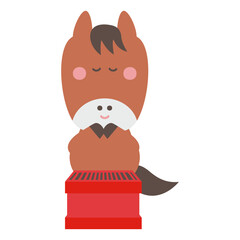 お参りするかわいい馬のキャラクターイラスト素材
