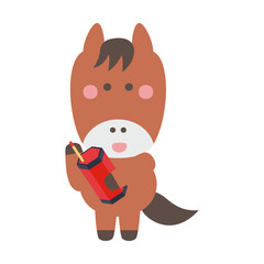 おみくじを引くかわいい馬のキャラクターイラスト素材