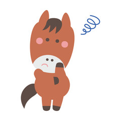 悩むかわいい馬のキャラクターイラスト素材