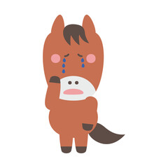 泣いているかわいい馬のキャラクターイラスト素材