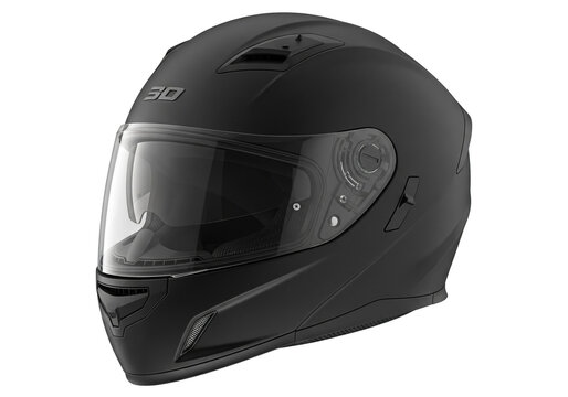 Matte Black Full-Face Motorcycle Helmet with Clear Visor &mdash; PNG Clipart on Transparent Background