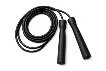 Black jump rope on transparent background for fitness training