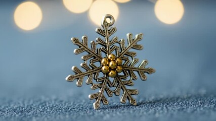 Closeup of a silver snowflake ornament with golden beads - Powered by Adobe