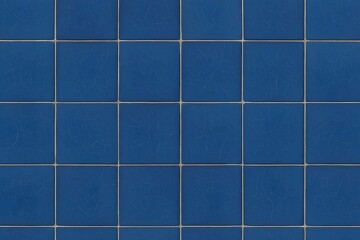 Photorealistic blue ceramic tile texture with crackle glaze and dark grout lines   