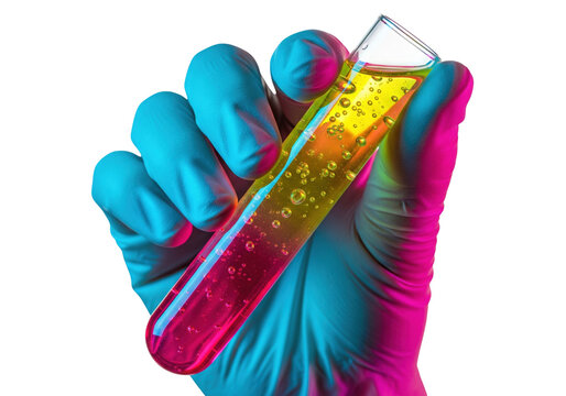 Gloved Hand Holding Test Tube with Colorful Liquid &mdash; Laboratory Science PNG on Transparent Background