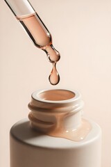 Peach Serum Dropper with Glossy Bottle and Liquid Spill