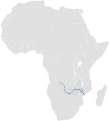 Zambezi river system – rivers vector map of Africa highlighting main stem, primary and secondary tributaries (AEA, scaled by river size, PPT-compatible, multi-layered & fully editable)