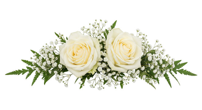 White Roses with Baby&rsquo;s Breath Floral Arrangement &ndash; PNG Transparent Background Wedding Bouquet Clipart