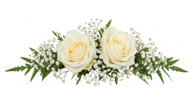 White Roses with Baby’s Breath Floral Arrangement – PNG Transparent Background Wedding Bouquet Clipart