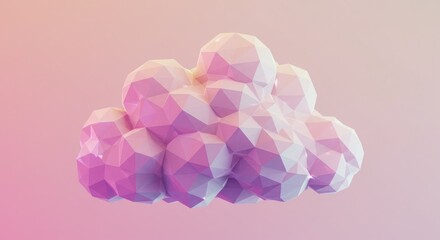 Abstract 3 d cloud rendered with low poly style against pink gradient background