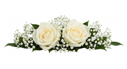 White Roses with Baby’s Breath Floral Arrangement – PNG Transparent Background Wedding Bouquet Clipart
