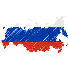 Russia maps color hand drawn sketch. Vector concept illustration flag, scribble map. Country map for infographic, brochures and presentations isolated on white background. Vector illustration