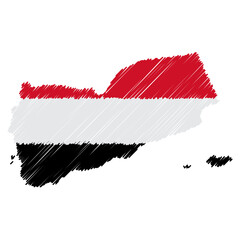 Yemen maps color hand drawn sketch. Vector concept illustration flag, scribble map. Country map for infographic, brochures and presentations isolated on white background. Vector illustration