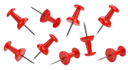 Vibrant red pushpins scattered dynamically, perfect for office, planning, or creative projects