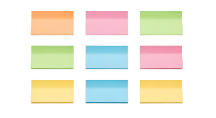 Brightly colored sticky notes arranged in a grid for planning and organization