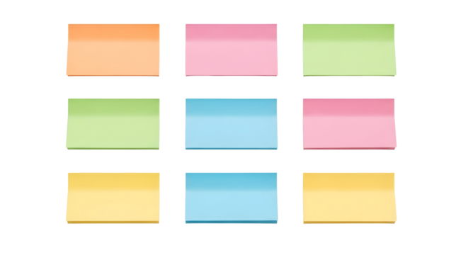 Brightly colored sticky notes arranged in a grid for planning and organization