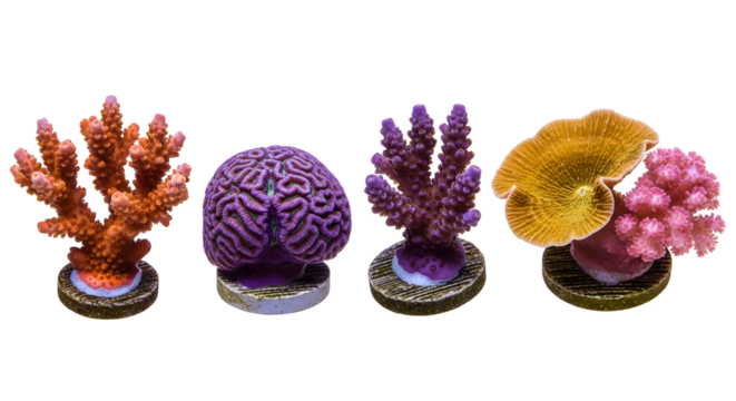 Vibrant coral collection in diverse shapes and colors, showcasing marine life wonders