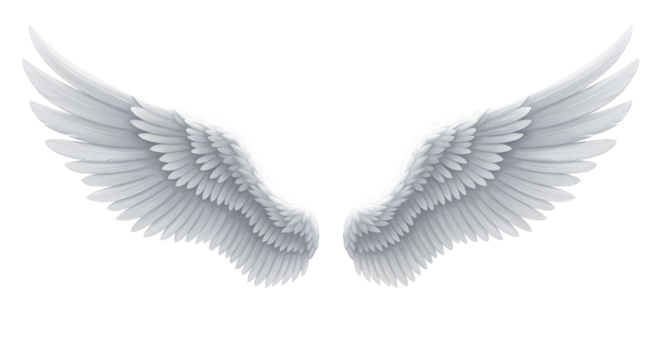 Stunning white angel wings spread wide, conveying purity and freedom