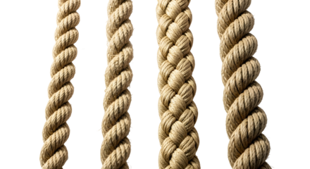 Four textured ropes showcase strength and durability, perfect for nautical or industrial themes