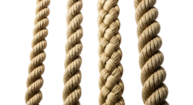 Four textured ropes showcase strength and durability, perfect for nautical or industrial themes