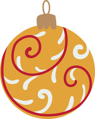 hand drawn yellow swirl christmas ornament, cute festive bauble vector