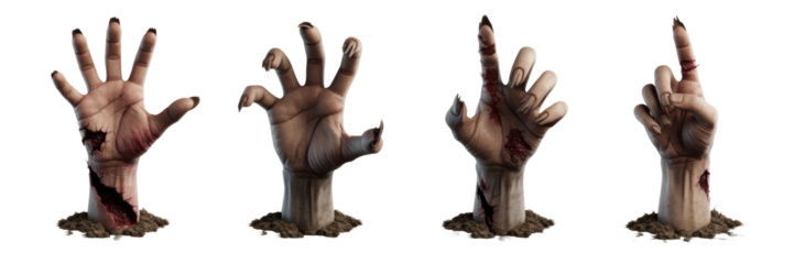 Creepy zombie hands rising from the ground, perfect for Halloween horror, spooky themes, and scary concepts