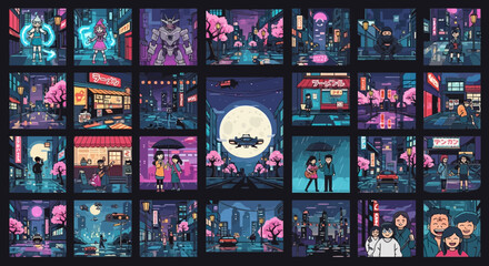 Cyberpunk Tokyo Pixel Art: A Glimpse into a Vibrant Animated Metropolis at Twilight