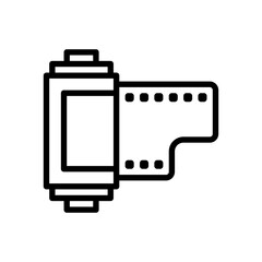 Classic photographic film roll with perforated strip extending outwards isolated on white background vector illustration