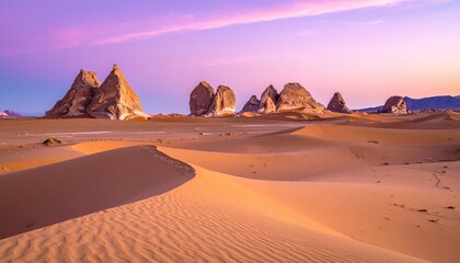 Desert Landscape at Sunrise with Rock Formations