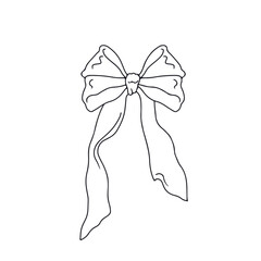Hand drawn black line art fancy bow knot isolated on white background