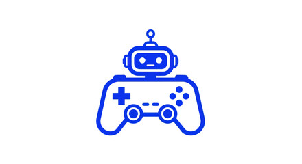 Blue robot rests atop a gamepad on a white background © fast router