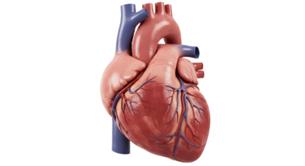 detailed human heart isolated on white background, depicting anatomy, biology, and medical education in a realistic and artistic medical illustration style