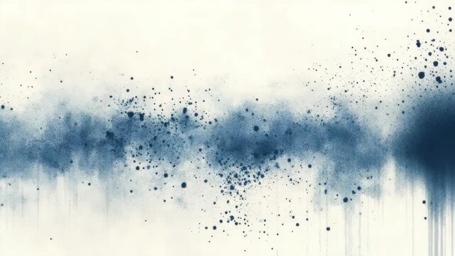 Abstract blue ink splatter pattern with watercolor effects and drips