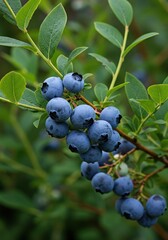 Fototapeta premium Vibrant blueberry bush laden with ripe, plump berries, showcasing lush green foliage and the promise of sweet summer harvests ,superfood ,natural ,delicious