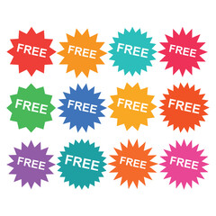 Colorful Free Stickers Promotion Marketing Graphic Resource on White Background